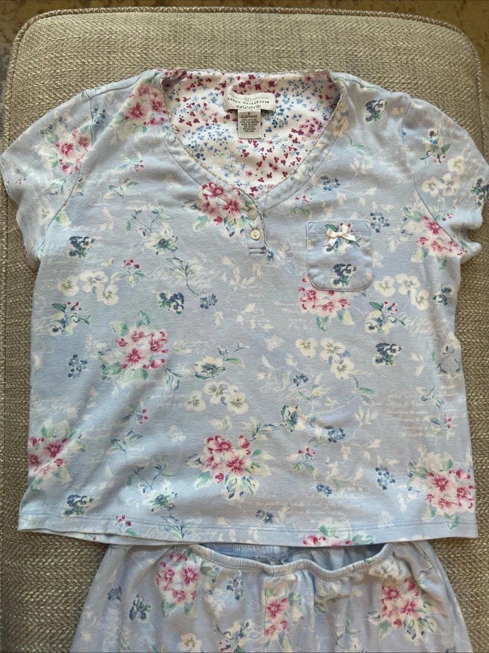 Karen Neuburger Pajama Set Womens Small S New Floral Blue Short Sleeve Shorts